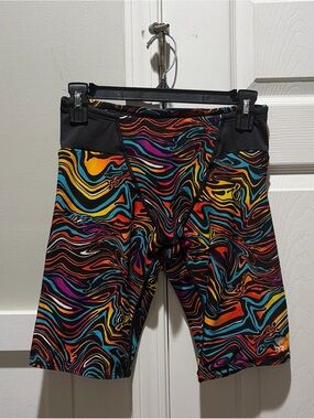 TYR Men's Multicolor Swirl-Print Swim Jammer - Black Waist Size 32